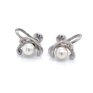 Mikimoto Estate Akoya Pearl Clip On Earrings Sterling Silver 6mm 3.53 Grams M173